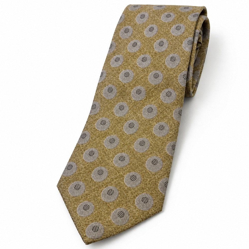 Giorgio Armani Cravatte Silk Tie Olive Green Gold Geometric Made in Italy 3.75"
